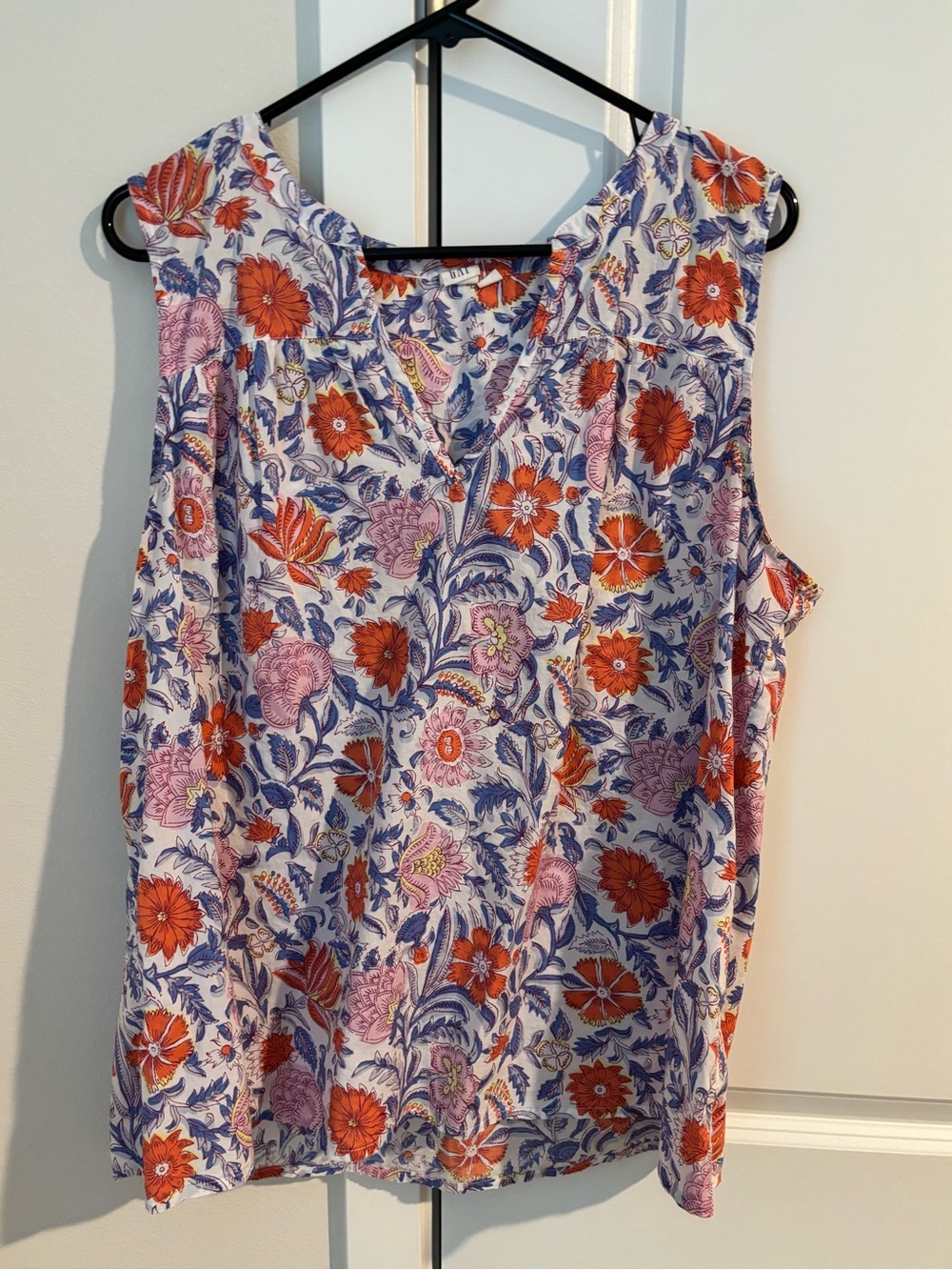 GAP Floral V-Neck Sleeveless Tank Top - Orange, Purple, Pink on White